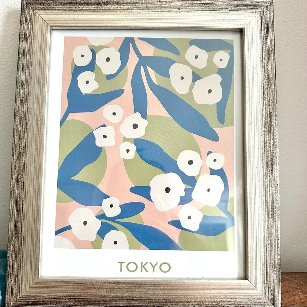 Tokyo Flower Market Poster Silver Framed Wall Art Retro Colorful Souvenir Print